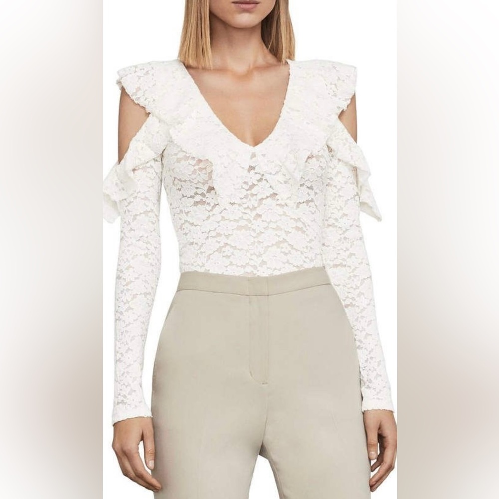 BCBG lace cold shoulder top